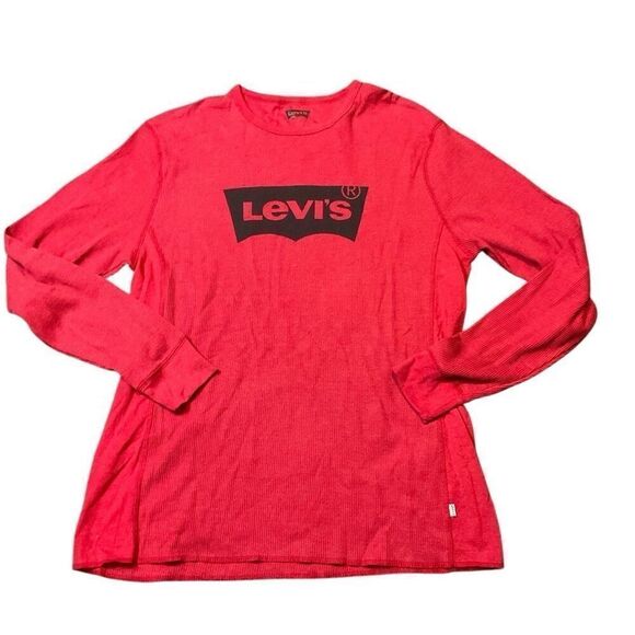 Levi Strauss and Co Mens Waffle Thermal Long Sleeve Logo Graphic Shirt Red Large - Picture 1 of 6